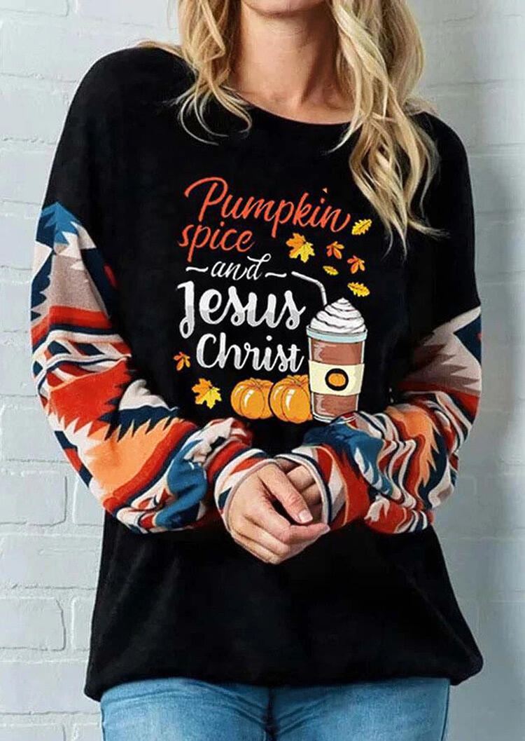 

Pumpkin Spice And Jesus Christ Aztec Geometric Blouse - Black, 489335