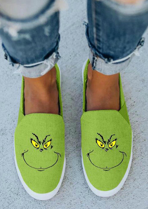 

Cartoon Slip On Flat Sneakers - Green, 489411