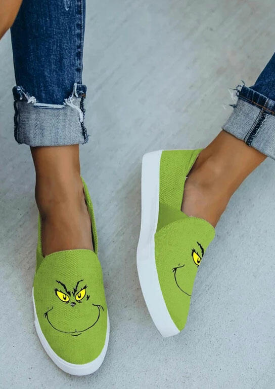 Cartoon Slip On Flat Sneakers - Green