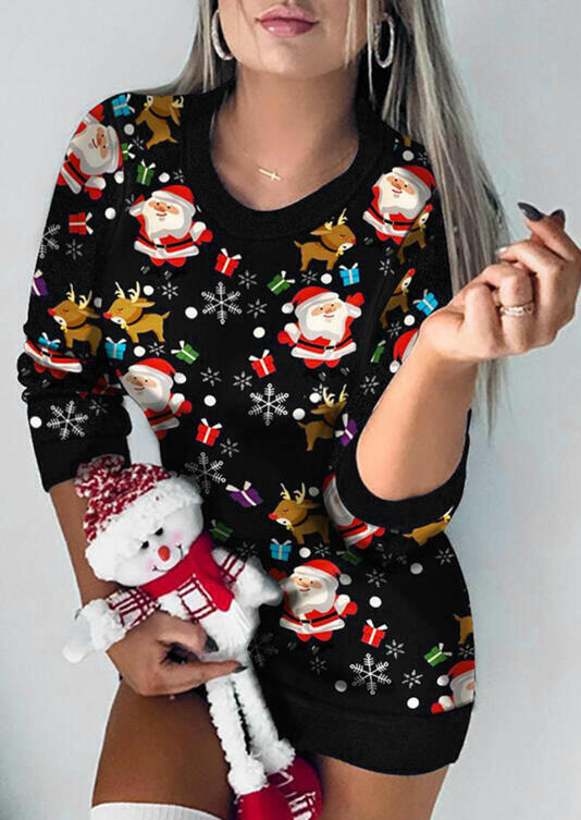

Christmas Santa Reindeer Snowflake Mini Dress - Black, 489413