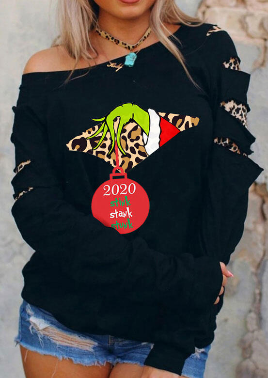 

Christmas 2020 Stink Stank Stunk Grinch Leopard Sweatshirt - Black, 489420