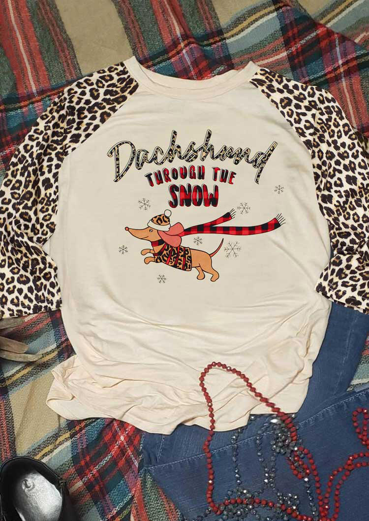 

Leopard Dachshund Through The Snow T-Shirt Tee - Cream, 488715