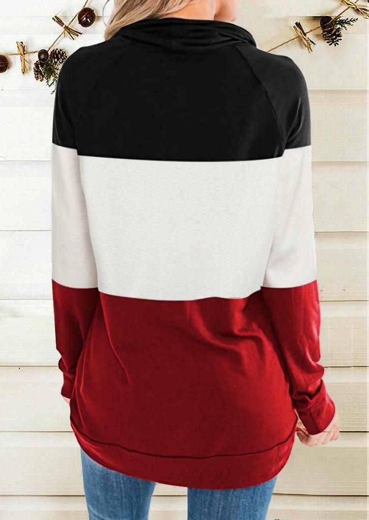 asymmetrical drawstring color block hoodie