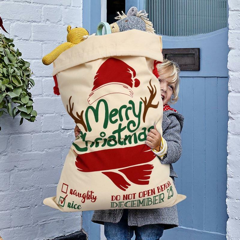 

Christmas Hat Reindeer Drawstring Canvas Santa Bag, Pattern1;pattern2, 489336