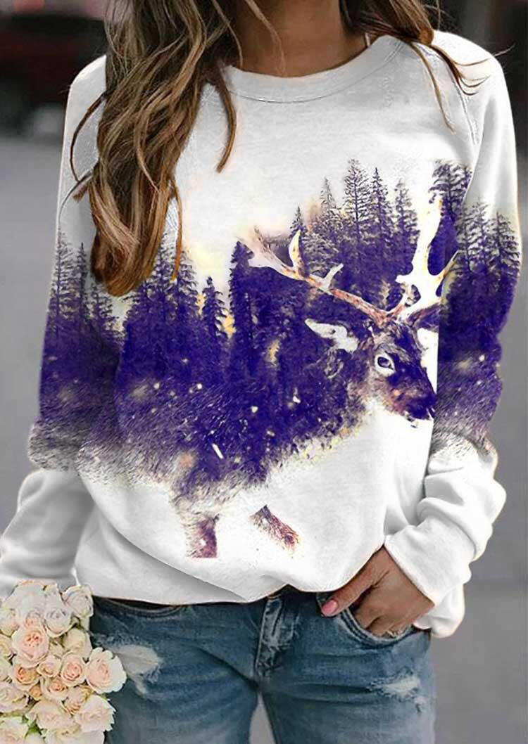 

Reindeer Long Sleeve Pullover Sweatshirt - White, 489416