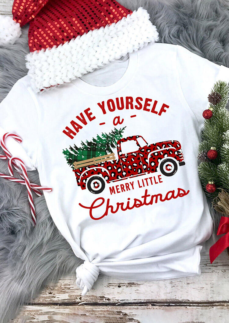 

Have Yourself A Merry Little Christmas Leopard Truck T-Shirt Tee - White, 489444
