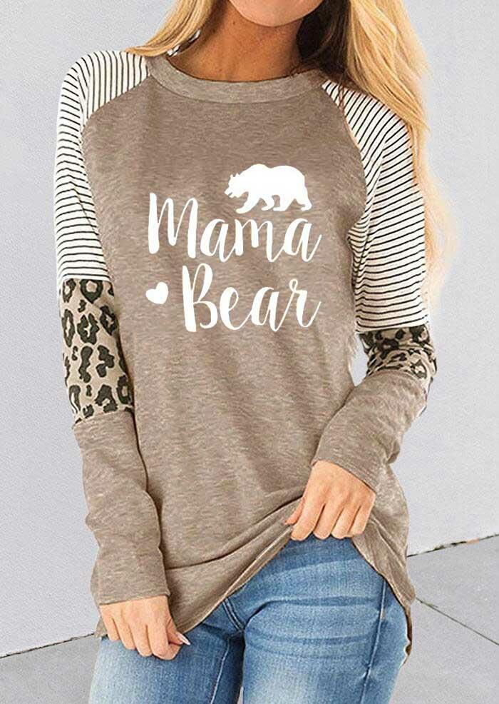 

Striped Leopard Splicing Blouse - Light Khaki, 489459