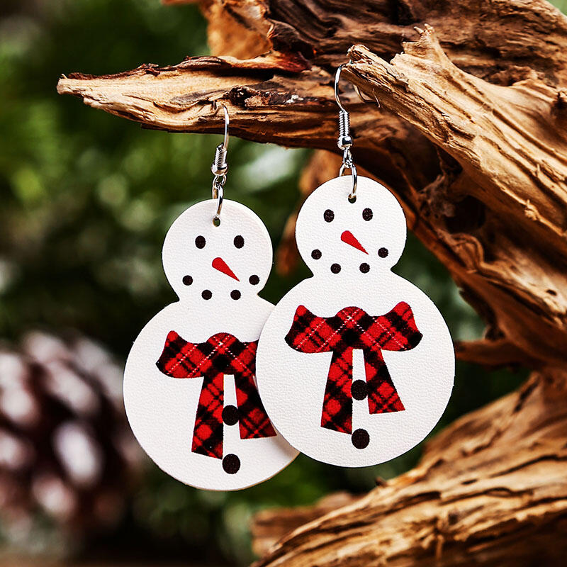 

Christmas Snowman Buffalo Plaid Bowknot Earrings - White, 489464
