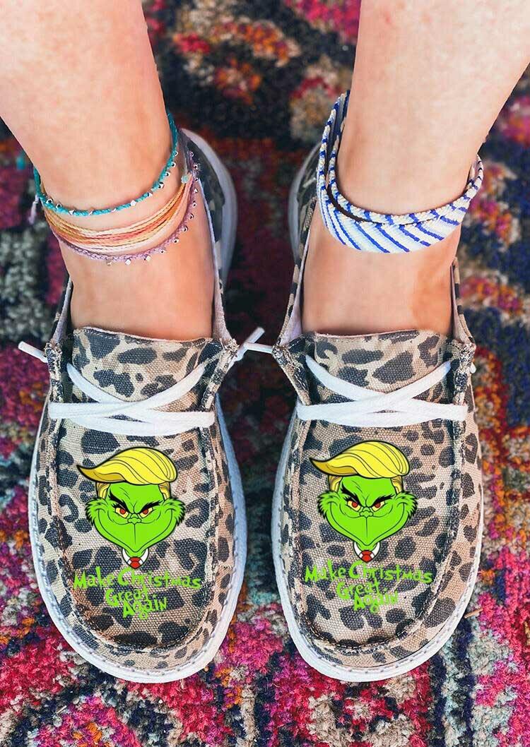 

Christmas Grinch Leopard Slip On Flat Sneakers, 489480