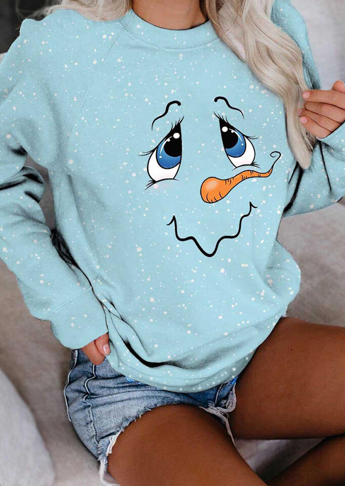 

Cute Snowman Face Pullover Sweatshirt - Sky Blue, 489513