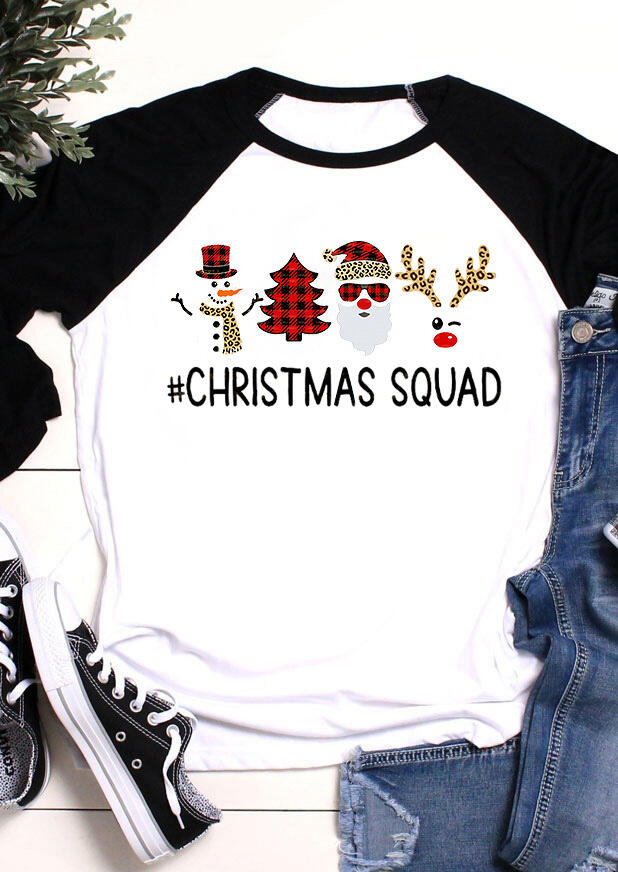 

Christmas Squad Snowman Buffalo Plaid Leopard T-Shirt Tee - Black, 489527