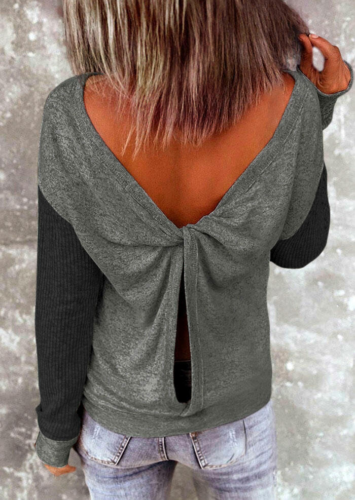 

Open Back Twist Long Sleeve Blouse - Dark Grey, 489548