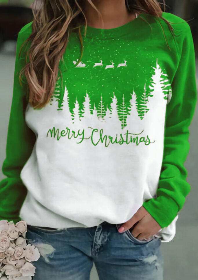 

Merry Christmas Reindeer Tree Pullover Sweatshirt - Green, 489555