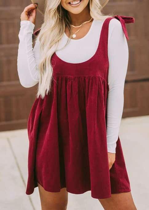 

Ruffled Tie Spaghetti Strap Mini Dress without Blouse - Burgundy, 489583