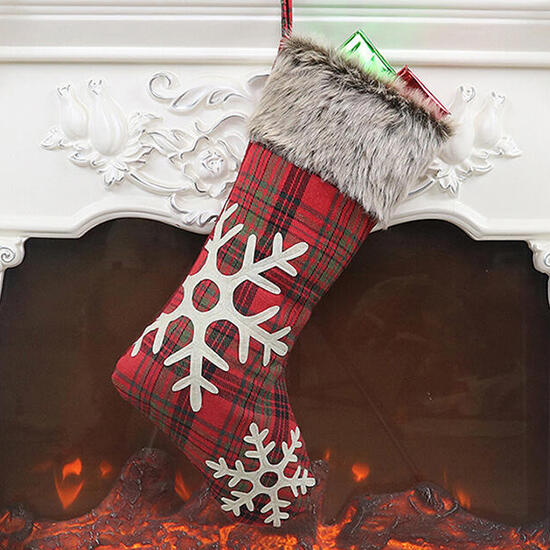

Christmas Snowflake Plaid Plush Hanging Ornament Sock, 484287