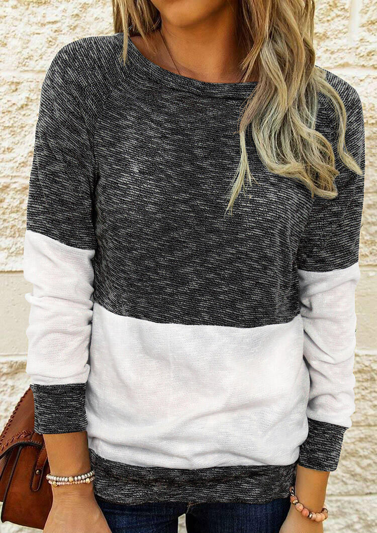 

Color Block Raglan Sleeve O-Neck Blouse - Gray, 489552