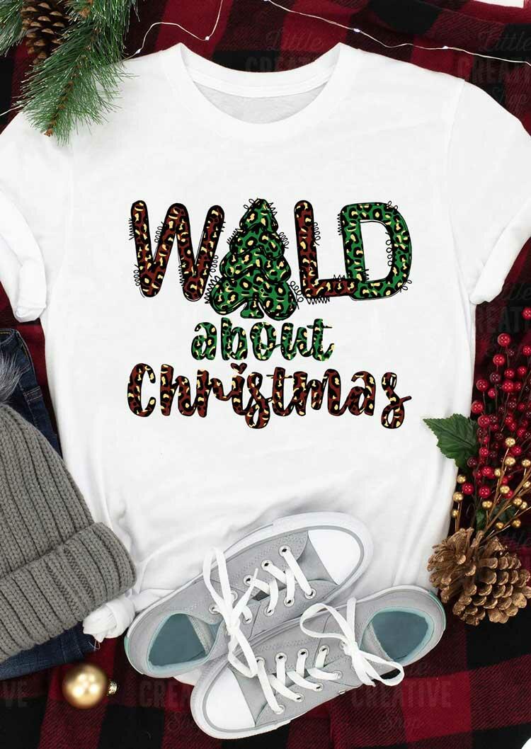 

Wild About Christmas Leopard T-Shirt Tee - White, 489601