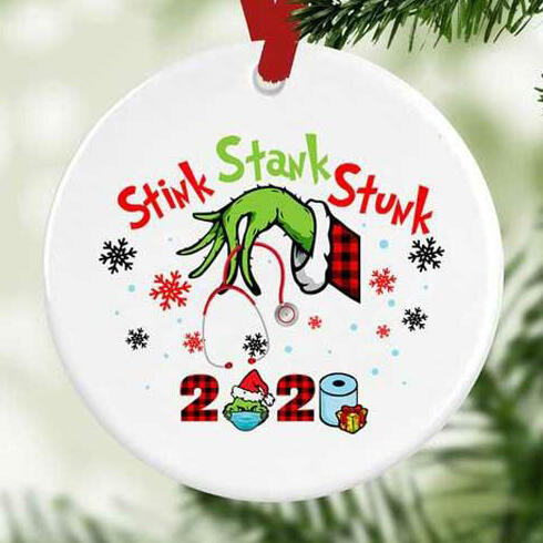 

Grinch Hand Stink Stank Stunk Plaid Christmas Tree Hanging Ornament, Pattern2, 489311