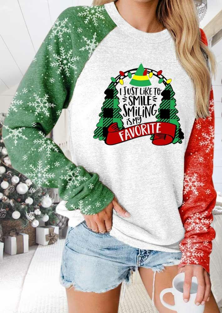 

Plaid Christmas Tree Snowflake I Just Like To Smile Sweatshirt - White, 489475