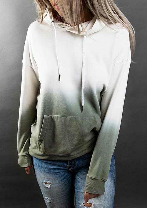 

Gradient Kangaroo Pocket Drawstring Pullover Hoodie - Green, 489659