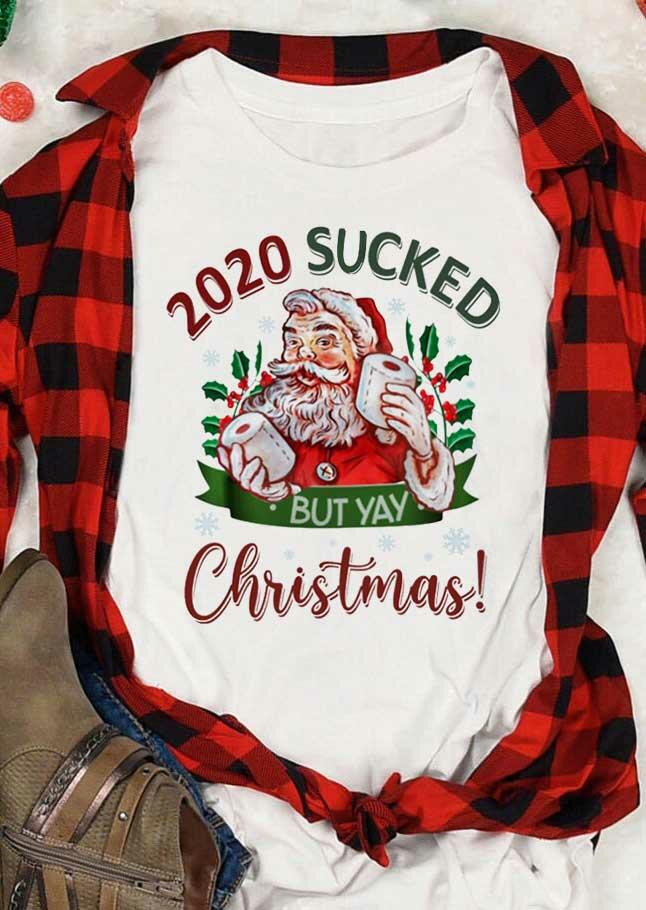 

2020 Sucked But Yay Christmas Santa Claus T-Shirt Tee - White, 489768