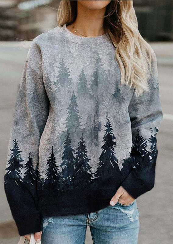 

Forest Tree Long Sleeve Pullover Sweatshirt, Multicolor, 489769