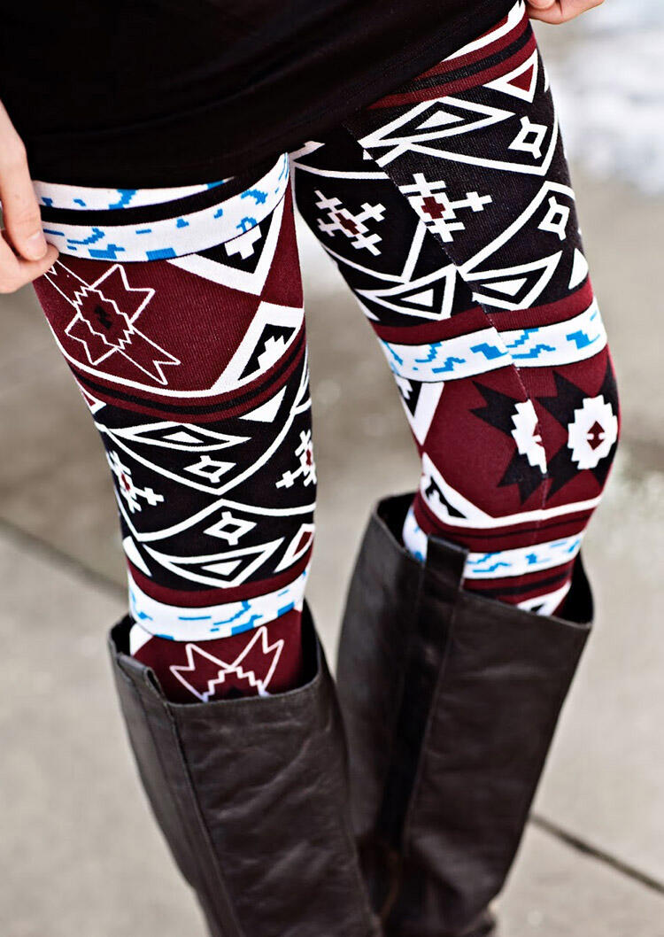 

Colorful Geometric Stretchy Elastic Waist Leggings, Multicolor, 489839
