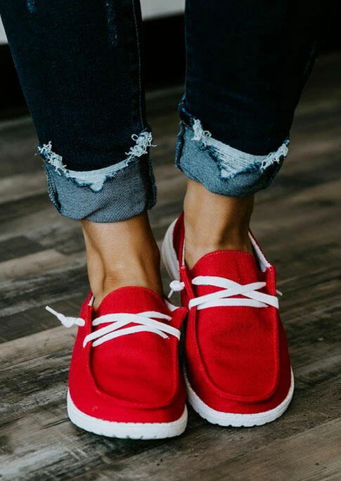 

Slip On Flat Casual Canvas Sneakers - Red, 489893