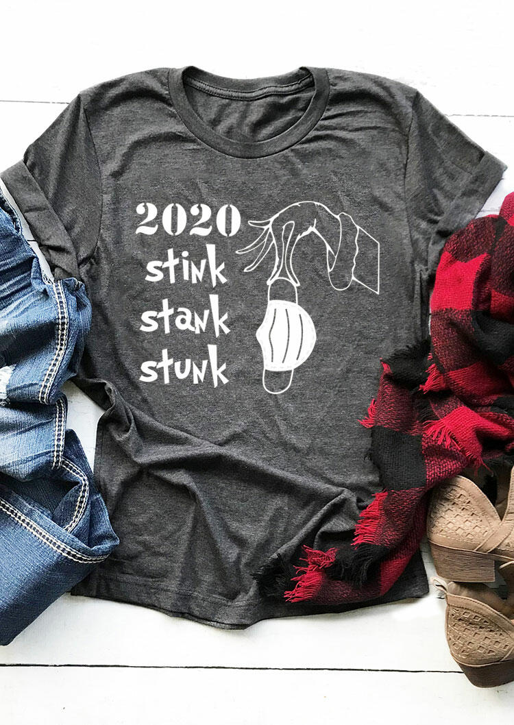 

2020 Stink Stank Stunk Grinch Hand T-Shirt Tee - Dark Grey, 489929