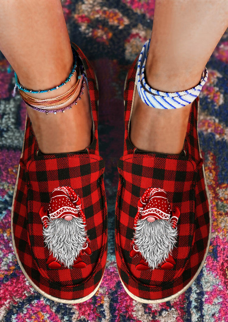 

Christmas Gnome Buffalo Plaid Flat Sneakers - Red, 489936