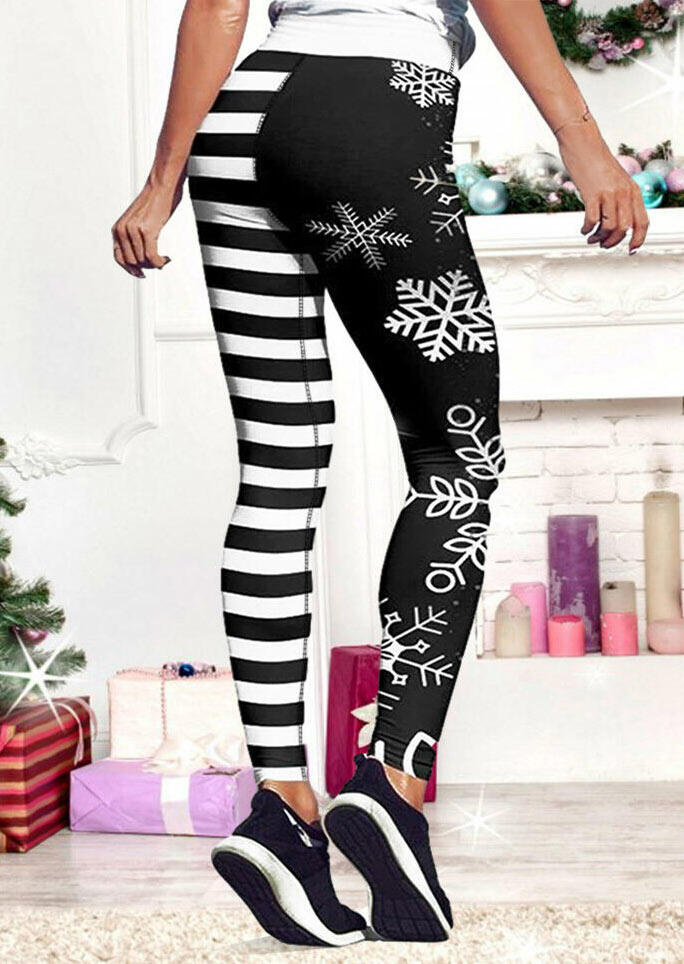 

Snowflake Striped High Waist Leggings - Black, 488570