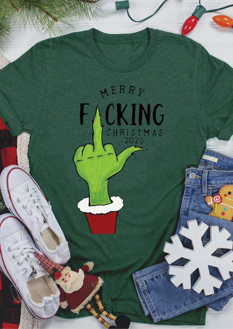 

Merry Christmas Grinch Hand 2020 T-Shirt Tee - Green, 489510