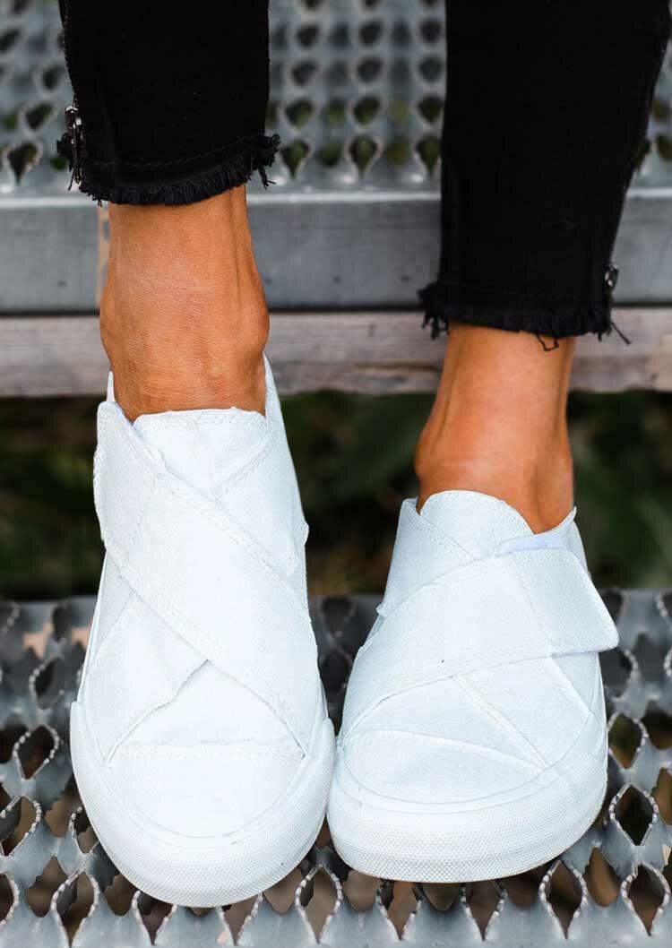 

Criss-Cross Slip On Round Toe Flat Sneakers - White, 489987