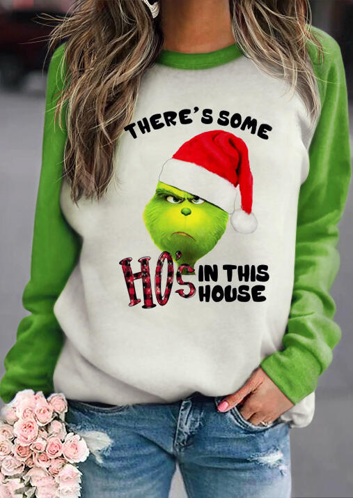 

Christmas There's Some Ho's In This House Grinch Plaid Sweatshirt - Green, 490018