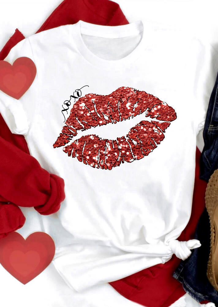 

Xo Xo Lips O-Neck T-Shirt Tee - White, 490038