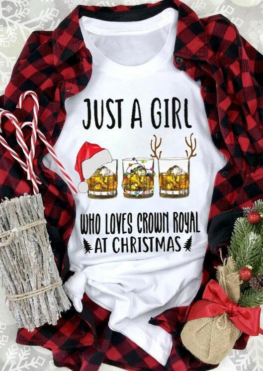 

Just A Girl Who Loves Crown Royal At Christmas Hat Drink T-Shirt Tee - White, 490047