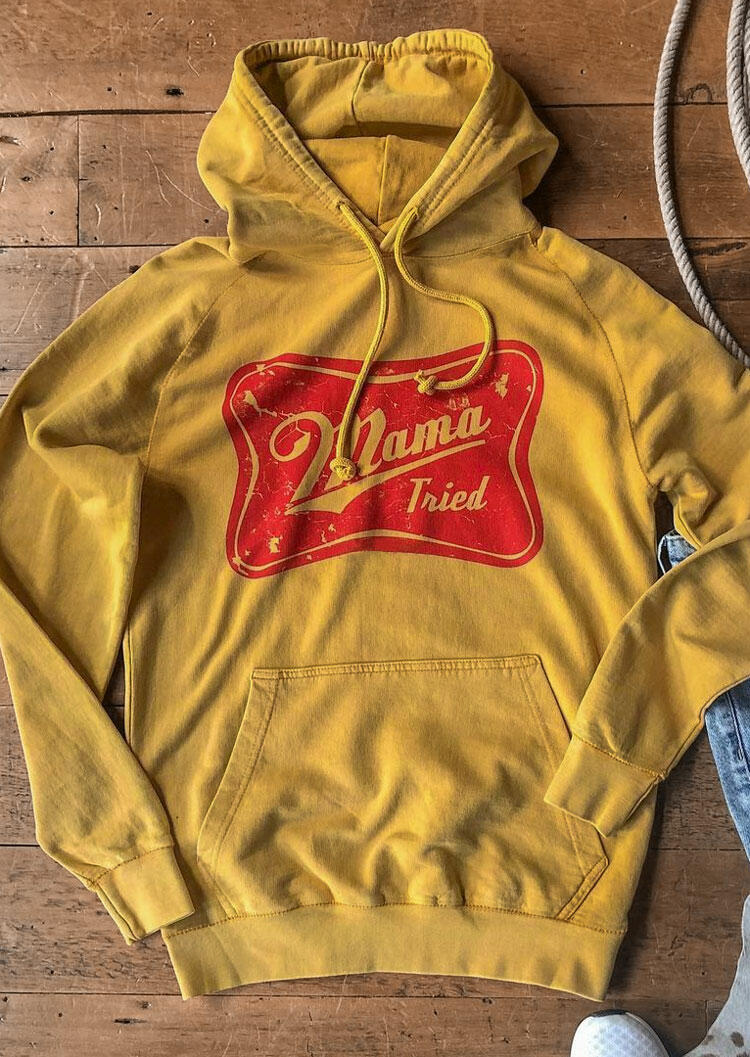 

Mama Tried Drawstring Kangaroo Pocket Pullover Hoodie - Yellow, 490049