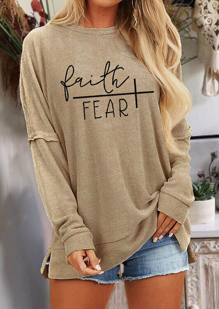 

Faith Over Fear Tie Drop Shoulder O-Neck Blouse - Khaki, 490055