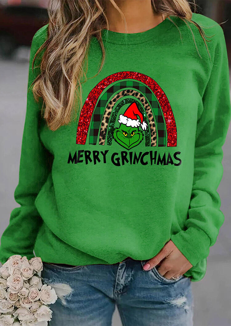 

Merry Christmas Grinch Rainbow Leopard Plaid Sweatshirt - Green, 490067