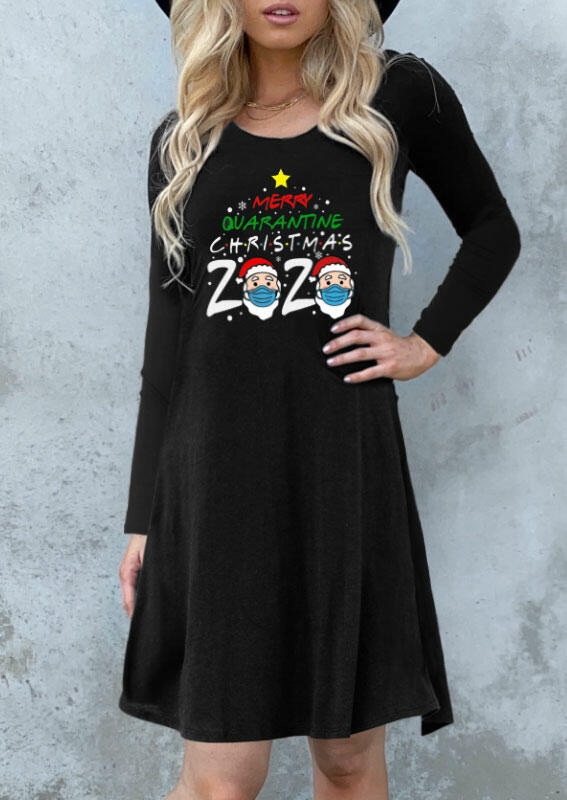 

Merry Quarantine Christmas 2020 Star Mini Dress - Black, 490077