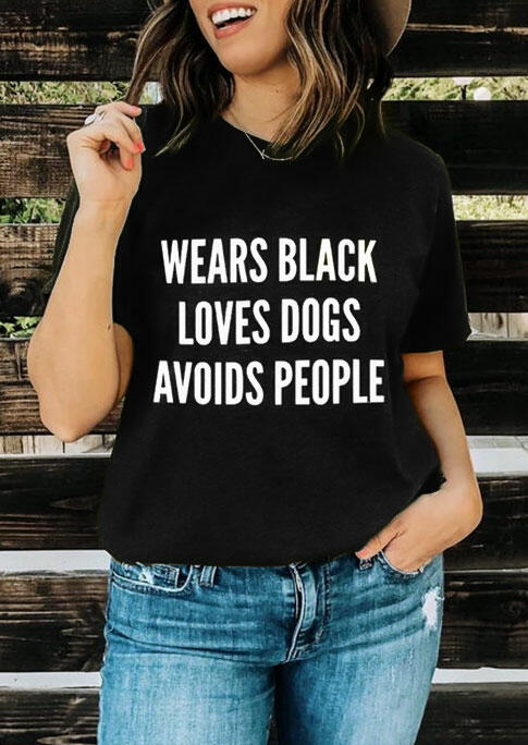

Wears Black Loves Dogs Avoids People T-Shirt Tee - Black, 490110