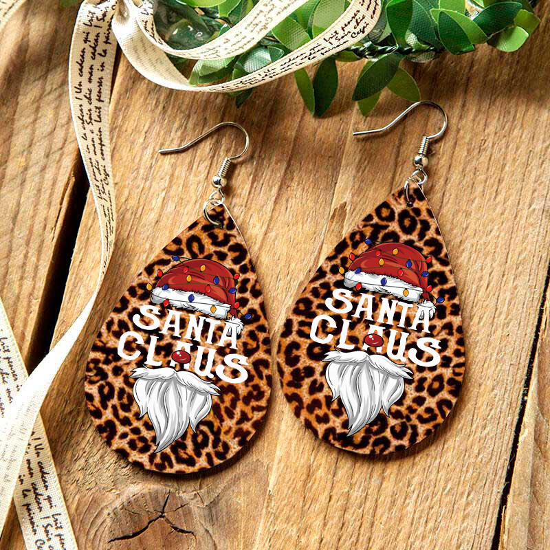 

Christmas Santa Claus Leopard Water Drop Earrings, 490138