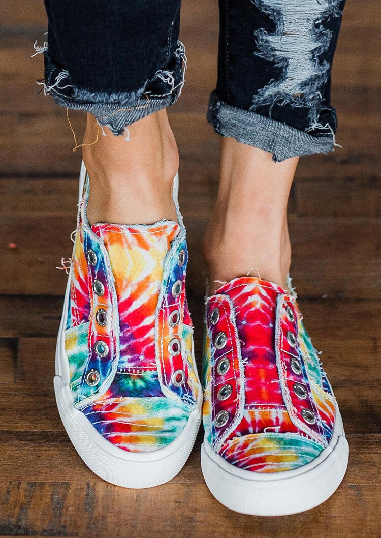 

Tie Dye Slip On Round Toe Flat Sneakers, Multicolor, 490140