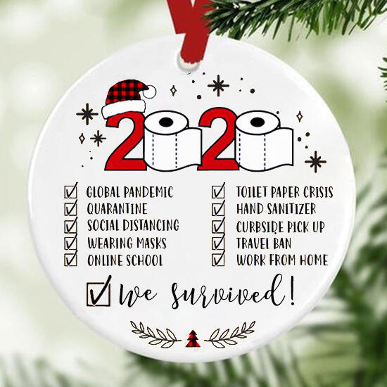 

2020 We Survived Plaid Christmas Tree Hanging Ornament, White, 490157