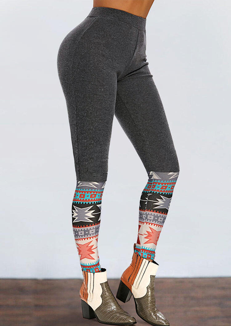 

Aztec Geometric High Waist Leggings - Dark Grey, 490158