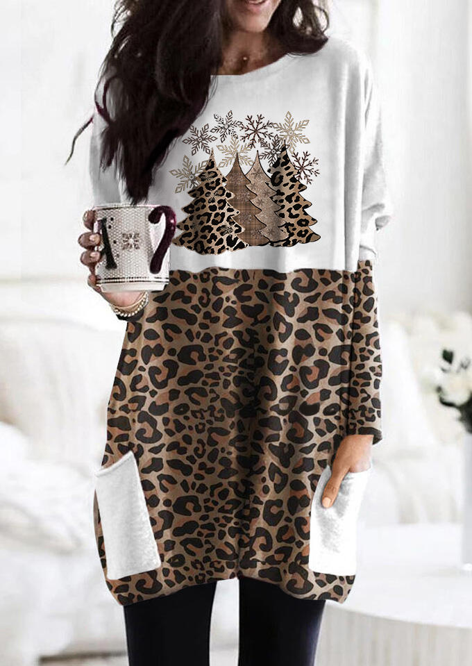 

Leopard Christmas Tree Snowflake Pocket Mini Dress, 490171