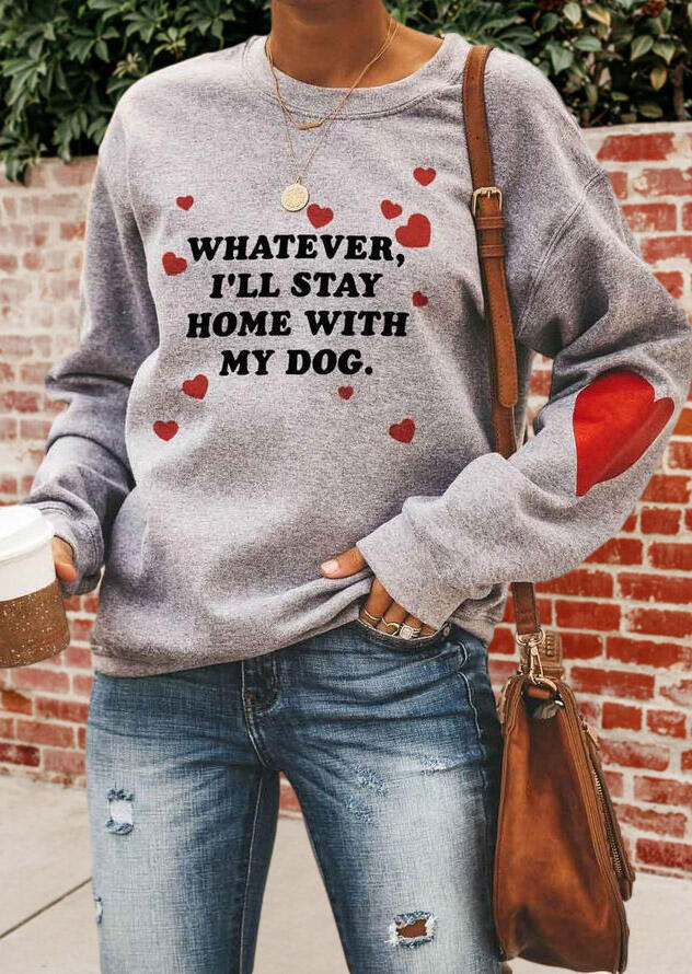 

Whatever I'll Stay Home With My Dog Heart Sweatshirt - Gray, 490179