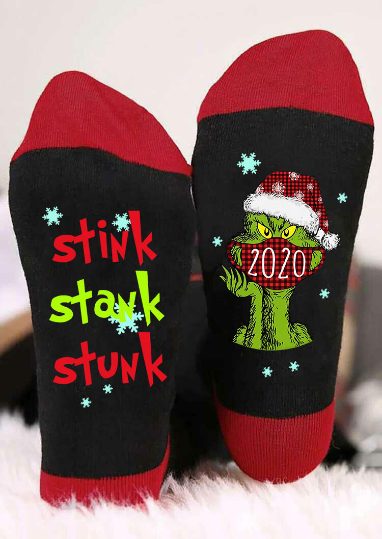 

Christmas Stink Stank Stunk 2020 Plaid Grinch Socks - Red, 490199