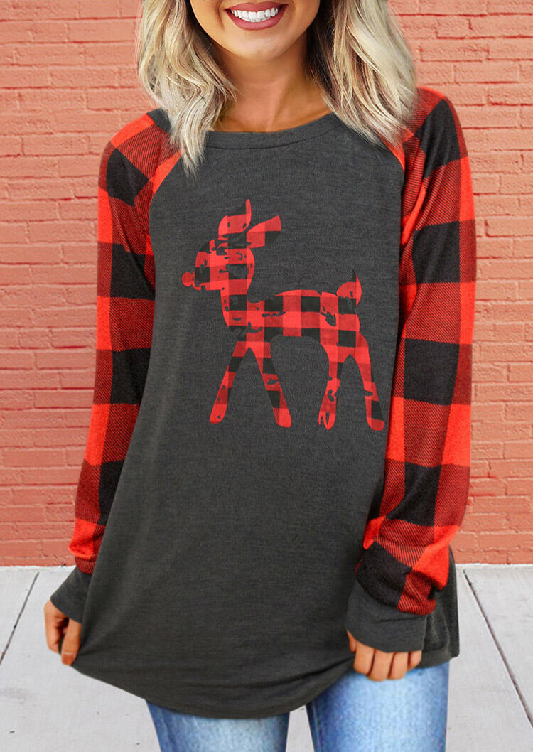 

Christmas Buffalo Plaid Reindeer T-Shirt Tee - Dark Grey, 485193