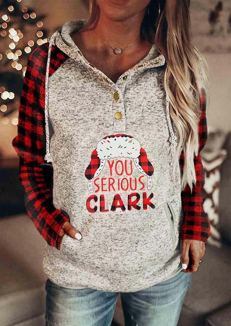 

Plaid Splicing You Serious Clark Drawstring Snap Button Hoodie, 488725